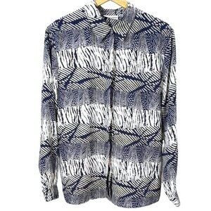 Alfred Dunner Womens Striped Button Top Blue Tan Plus Size 16 Long Sleeve Career